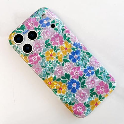 Qokey for iPhone 17 Pro Max Case 6.9" - Glitter Pearly Pastel Flowers Seashell for Women, Soft Bumper Lightweight Slim Fit TPU Non-Yellowing Shockproof Phone Cover, Powder Blue Floral - color: Pastel