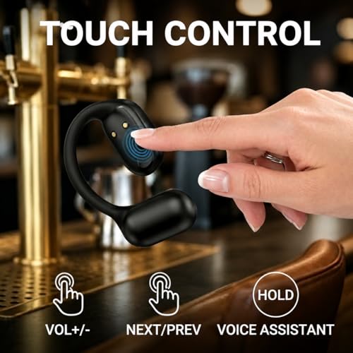 Bluetooth Headphones Wireless Earbuds 360hrs Playtime Wireless Charging Case Digital Display Sports Ear Buds with Earhook Deep Bass IPX7 Waterproof Tablet Over-Ear Earphones for TV Phone Laptop Black
