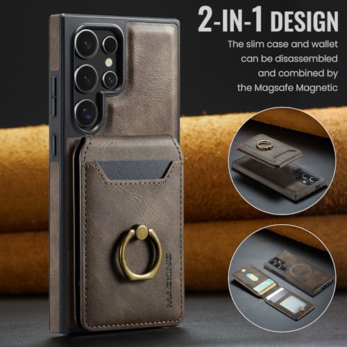 for Samsung Galaxy S26 Ultra 2 in 1 Detachable Card Bag Wallet Case Durable Leather Wallets Magnetic Card Holder 4 Card Slots Ring Stand RFID Blocking Coffee - color: Coffee, size: Samsung Galaxy S26 Ultra
