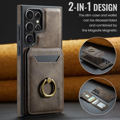 for Samsung Galaxy S26 Ultra 2 in 1 Detachable Card Bag Wallet Case Durable Leather Wallets Magnetic Card Holder 4 Card Slots Ring Stand RFID Blocking Coffee - color: Coffee, size: Samsung Galaxy S26 Ultra