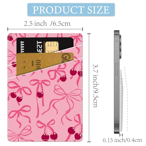CREATCABIN Bowknot Phone Card Holder Leather Cell Phone Wallet Stick on Adhesive Credit Card Holder Slim Double Pocket Sticker for Back of Phone Case Compatible with Most Phones 3.7 x 2.5 Inch - style: Bowknot