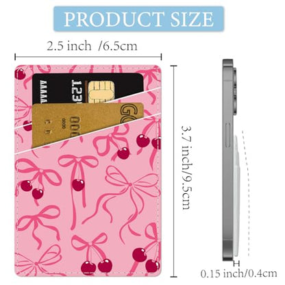 CREATCABIN Bowknot Phone Card Holder Leather Cell Phone Wallet Stick on Adhesive Credit Card Holder Slim Double Pocket Sticker for Back of Phone Case Compatible with Most Phones 3.7 x 2.5 Inch - style: Bowknot