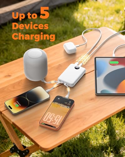 Portable Charger 10000mAh with 4 Built-in Cables 40% Smaller - color: Ivory