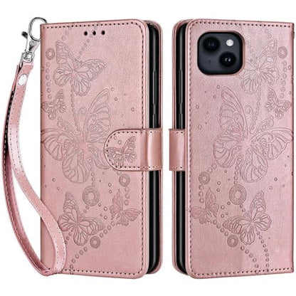 for iPhone 15 Plus Wallet case, Rose Gold-Butterfly | 3 Card Holders, Kickstand, Shockproof TPU Shell, PU Leather, Magnetic Closure, Protective Flip Folio Cover, Women - color: 6