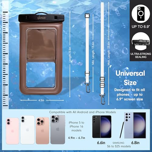 Sonix Waterproof Phone Pouch - Floating Phone Case Dry Bag w/Crossbody Lanyard - Beach Cruise Travel Essentials - Compatible w/All Devices, Touchscreen Friendly | Mocha - color: Mocha
