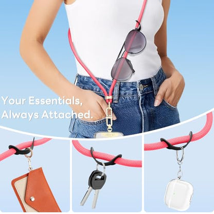 Adjustable Anti-Theft Phone Lanyard - 8mm Mountain Climbing Rope Neck & Crossbody Strap with Secure Locking Metal Clip - Rugged Outdoor Design for Smartphones (Rose Red) - color: Rose Red