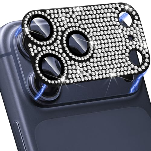 Compatible with iPhone 17 Pro Max Camera Lens Protector, Bling 3D Rhinestone Sparkle Diamond 9H Tempered Glass Anti Scratch Full Protective Len Cover, Black - color: Black Diamond, size: for iPhone 17 Pro Max