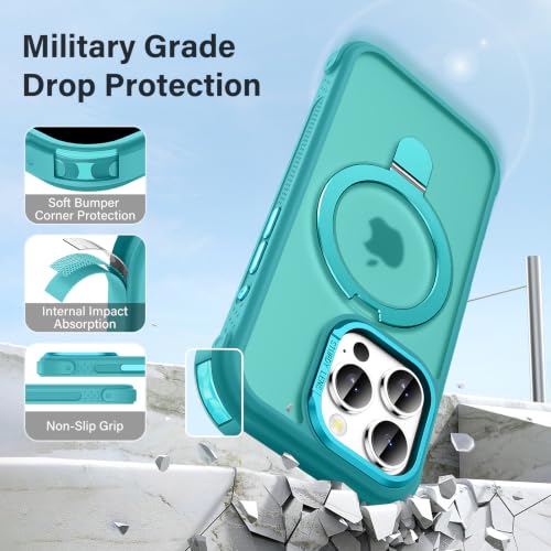 Designed for iPhone 15 Pro Case with Magnetic Stand, Darkcyan | Certified Drop Protection, Great Grip Feeling, Matte Translucent Back Slim Shockproof Phone Cover - color: Darkcyan, size: Iphone 15 Pro