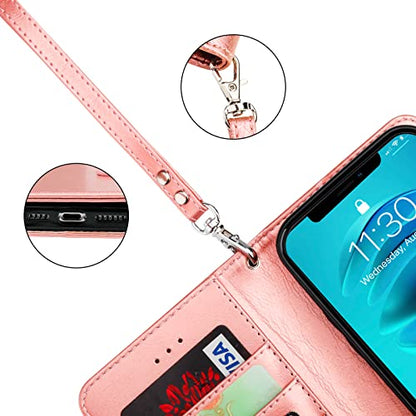 Bocasal Detachable Wallet Case Card Holder for iPhone 14 Pro Max Rose Gold | RFID Blocking Kickstand Card Slots Holder PU Leather Magnetic Shockproof Wrist Strap Removable Flip Protective Cover 6.7 inch - color: Rose Gold