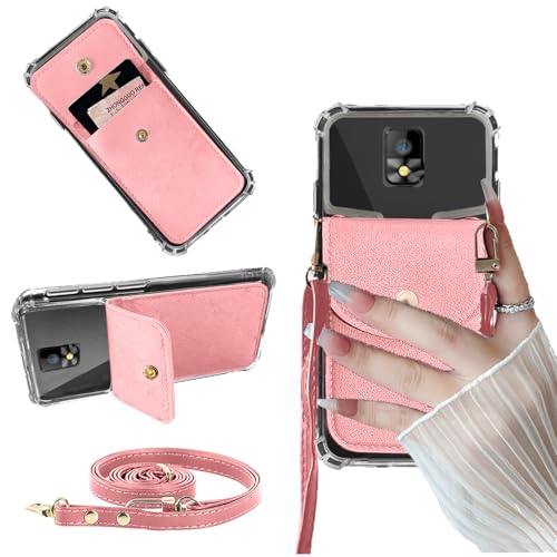 Back Wallet Case with Detachable Lanyard for Hot Pepper Tepin, Crossbody Necklace Strap & Wrist Strip HotPepper Tepin Phone Cover for Girls Women | Faux Leather Shockproof Stylish - Pink - color: Pink