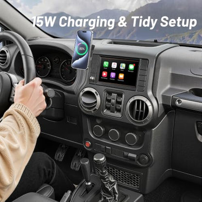 Car Phone Holder for Jeep Wrangler (2011-2016 2017),Magsafe Car Mount Charger,Magnetic Phone Holder,15W Wireless Charging,Dashboard Phone Holder,360° & Hands Free,2015 Wrangler Interior Accessories - size: Jeep Wrangler | 2011-2017