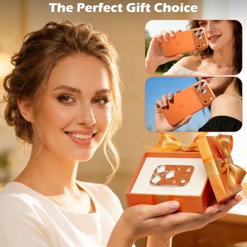 imluckies Compatible with iPhone 17 Pro Camera Lens Protector Bling, Ultra HD Tempered Glass Shiny Diamond Camera Plate Sparkle Screen Protection, 9H Anti-Scratch & Easy Install, Glitter Orange - size: 17pro 6.3" Glitter Orange