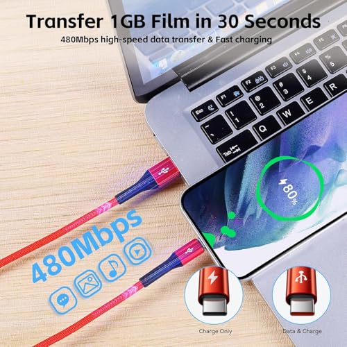 MJXIANG Long Multi USB C Cable 7.2FT, QC 3.0 (3A) Fast Charging Cord 4 in 1 - color: 7.2FT/1Pack(Red)