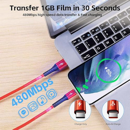 MJXIANG Long Multi USB C Cable 7.2FT, QC 3.0 (3A) Fast Charging Cord 4 in 1 - color: 7.2FT/1Pack(Red)