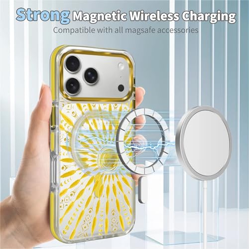 VisEnt Clear Case for iPhone 17 Pro Max, Magnetic Phone Case, Transparent Slim Cover, Military Grade Protection, Shockproof, Anti-Yellowing, Scratch Resistant, Folk Gold Sun - color: Folk Gold Sun, size: Iphone 17 Pro Max
