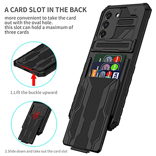 for Samsung Galaxy S21 FE Wallet Case with Card Holder, Black | Detachable Card Holder, Built-in Kickstand, with Screen Protectors, Military Grade, Full Body Shockproof - size: for Galaxy S21 FE - 6.4''