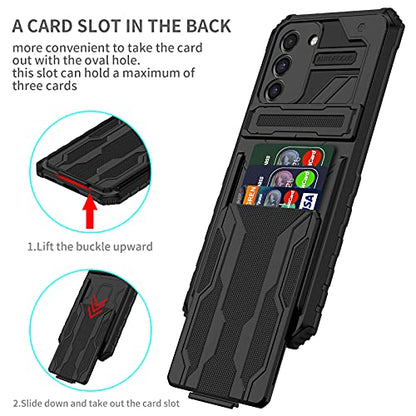 for Samsung Galaxy S21 FE Wallet Case with Card Holder, Black | Detachable Card Holder, Built-in Kickstand, with Screen Protectors, Military Grade, Full Body Shockproof - size: for Galaxy S21 FE - 6.4''