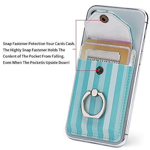 Self Adhesive Phone Card Wallet with Ring Stand Flip Cover, Green Striped - color: Green Striped