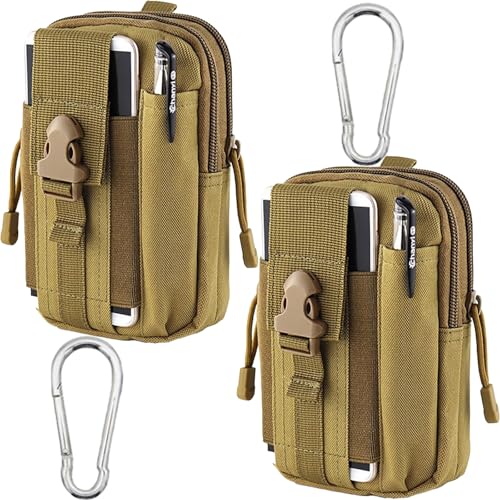 2 Pack Tactical Molle Pouch, Universal EDC Waist Bag Pouches, Outdoor Belt Bags Gear Tool Gadget Pocket with Cell Phone Holster Kakhi - color: kakhi