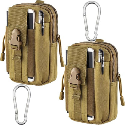 2 Pack Tactical Molle Pouch, Universal EDC Waist Bag Pouches, Outdoor Belt Bags Gear Tool Gadget Pocket with Cell Phone Holster Kakhi - color: kakhi