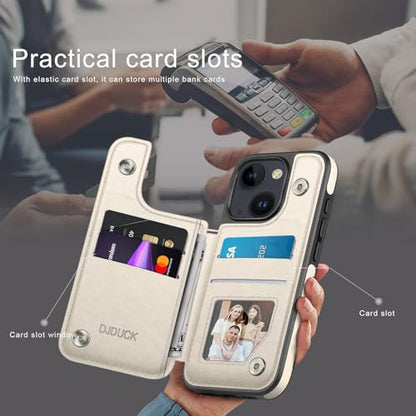 DJDUCK Designed for iPhone 15 Case Wallet with Card Holder, [Magnetic Clasp Cover] [RFID Blocking Leather Protection] Shockproof Women Men Cases 6.1 Inch for Apple 15 White - color: Creamy-White