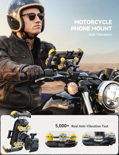 JOYROOM Motorcycle Phone Mount 150mPh Anti-Shock Dual Vibration Dampener - color: Yellow