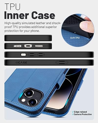 OCASE Compatible with iPhone 15 Wallet Case, PU Leather Flip Folio Case with Card Holders RFID Blocking Kickstand [Shockproof TPU Inner Shell] Phone Cover 6.1 Inch 2023, Light Blue - color: Light Blue