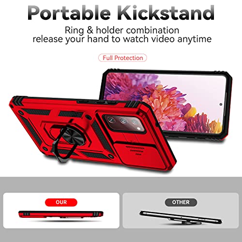for Samsung Galaxy S20 FE 5G Case with Camera Lens Cover HD Screen Protector, Military-Grade Drop Tested Magnetic Ring Holder Kickstand Protective Phone Case for Samsung Galaxy S20 FE 5G (Red) - color: Red with camera cover Military-Grade 2nd gen