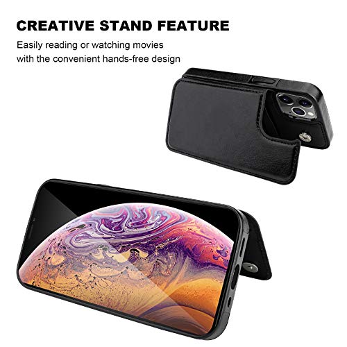 ONETOP for iPhone 12 & iPhone 12 Pro Wallet Case with Card Holder,Black | Kickstand,ID/Cash Holder,Case Wallet with Card Slots,Double Magnetic Clasp,Durable PU Leather Shockproof Cover for Women Men - color: Black