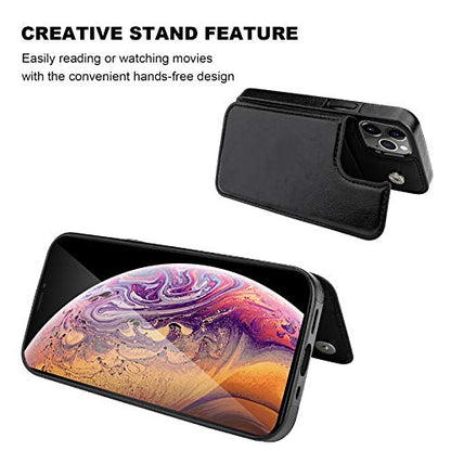 ONETOP for iPhone 12 & iPhone 12 Pro Wallet Case with Card Holder,Black | Kickstand,ID/Cash Holder,Case Wallet with Card Slots,Double Magnetic Clasp,Durable PU Leather Shockproof Cover for Women Men - color: Black
