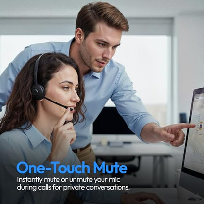 PHILIPS Wireless Headset with Mic for Work, Mono Bluetooth Trucker Headset with AI Noise Cancelling Microphone & Mute Button, All Day Extended Talk Time, Headphones for Office Call Center Computer PC