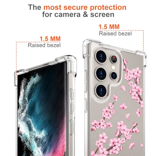Hungo Galaxy S24 Ultra Case Floral Flower Cute Design Pink, Girly for Women Girls Floral Case Compatible with Samsung Galaxy S24 Ultra Cherry Blossom - color: Cherry Blossom