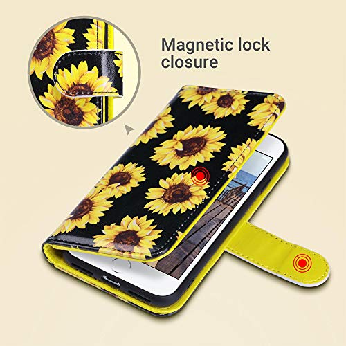ULAK for iPhone SE 3(2022)/SE(2020)/8/7 Wallet Case Card Holder, Sunflower | Premium PU Leather Flip Case with Kickstand Card Slots,RFID Blocking,Wrist Strap, Durable Shockproof Cover 4.7 Inch - color: Sunflower