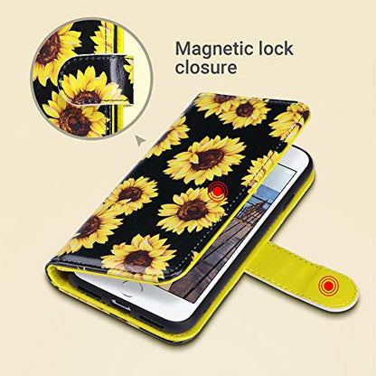 ULAK for iPhone SE 3(2022)/SE(2020)/8/7 Wallet Case Card Holder, Sunflower | Premium PU Leather Flip Case with Kickstand Card Slots,RFID Blocking,Wrist Strap, Durable Shockproof Cover 4.7 Inch - color: Sunflower