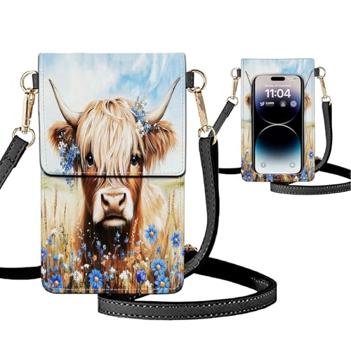 Small Crossbody Bags for Women Touchscreen Cell Phone Bag Cross Body Purses with adjustable Strap,Gifts For Teenage Girls-Highland Cattle Cow