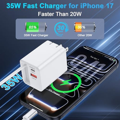 USB C Retractable Wall Charger with Foldable Plug,35W PD&QC Fast Charging Block with 3FT Retractable USB C Cords for iPhone 17 18 Pro Max/17/Air/16/16 Pro/15 Plus/Samsung Galaxy S25/S24/Pixel 10/9/8