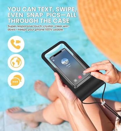 HiRui Universal Waterproof Phone Pouch with Touch Screen, IP68 Waterproof Phone Case Dry Bag for Beach, Compatible with iPhone 17/16/Pro/Plus/Max/15, Galaxy S24+/25+, Fits up to 6.9", Black, X-Large - color: Black, size: X-Large