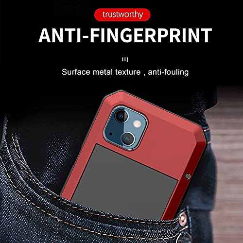 for iPhone 13 Case, 360 Full Body Protective Cover Heavy Duty Shockproof Tough Armour Aluminum Alloy Metal Case with Silicone Built-in Screen Protector for Apple iPhone 13 6.1 Inch - Red - color: Red