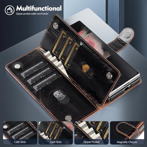 Shieldtop Compatible with Samsung Galaxy Z Fold 3 Wallet Case with Card Holder,Women Man RFID Blocking PU Leather Flip Shockproof Protective Cover Credit Card Holder Slots Kickstand,Coffee - color: Coffee, size: Samsung Galaxy Z Fold 3