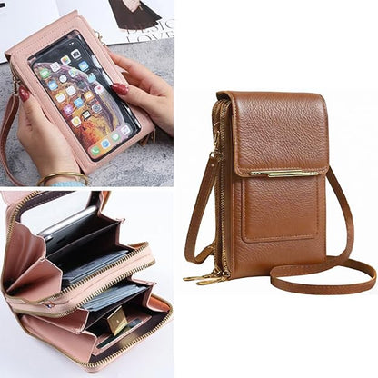 Anti-Theft Leather Bag,Small Crossbody Cell Phone Purse Wallet for Women,Touchscreen Phone Purse Crossbody Bag - color: Brown 1