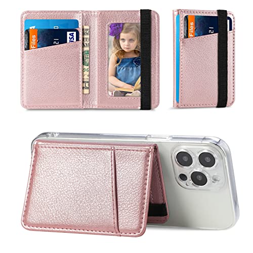 Phone Wallet Stick on for Phone Case, Credit Card Holder for Back of Phone Cases Flip Leather Wallet Sleeve Pouch Compatible with iPhone, Samsung Galaxy Android Most Smartphones Rose Gold - color: Rose Gold