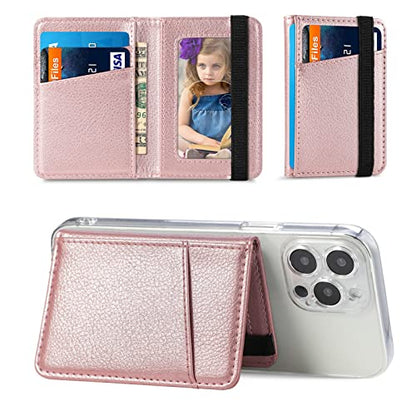 Phone Wallet Stick on for Phone Case, Credit Card Holder for Back of Phone Cases Flip Leather Wallet Sleeve Pouch Compatible with iPhone, Samsung Galaxy Android Most Smartphones Rose Gold - color: Rose Gold