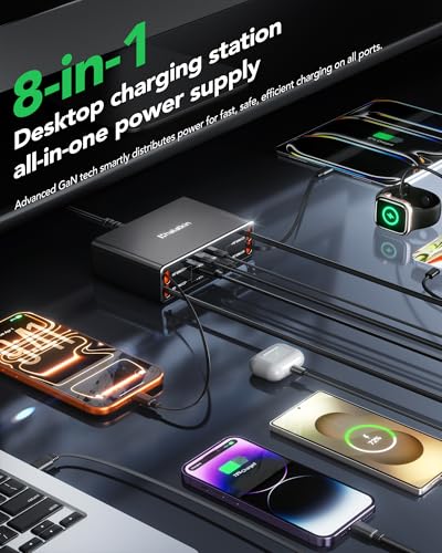 8-in-1 Retractable Charger for iPhone Duo/18 Pro Samsung Multiple Devices - color: Black