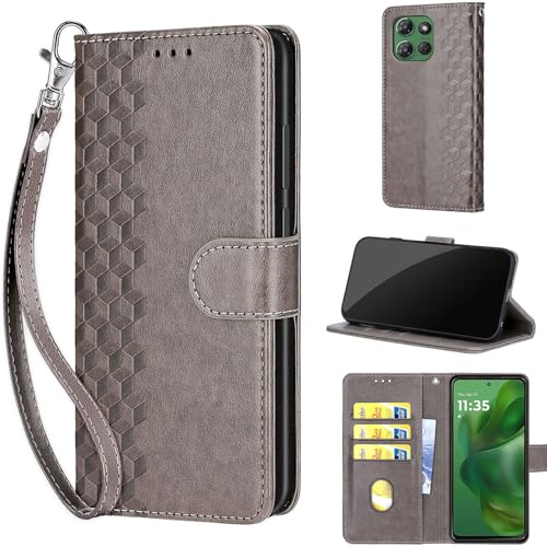 Wallet Case for Motorola Moto G Power 2025/2026, Gray Cube | Women Flip Folio Cover, Embossed PU Leather, Stand, Credit Card Holders Slots, Wrist Strap - color: 2