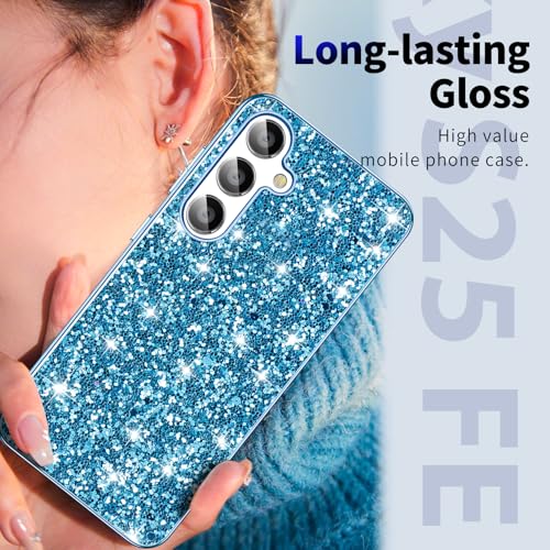 S25 FE Glitter Case for Samsung Galaxy S25 FE 5G Phone Case for Women Girls, Slim Ultra Thin Matte Back Shockproof Protective Cover for Samsung S25 FE 5G, Crystal Bling Case, 2025 (Blue) - color: Blue