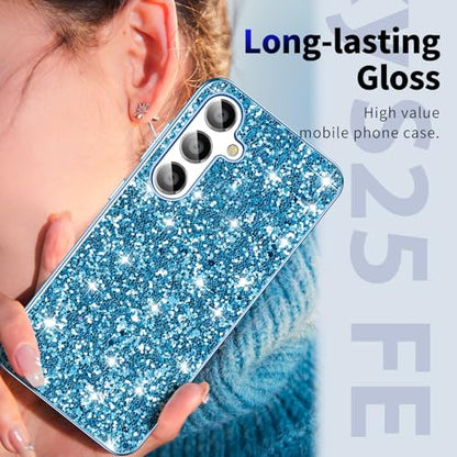 S25 FE Glitter Case for Samsung Galaxy S25 FE 5G Phone Case for Women Girls, Slim Ultra Thin Matte Back Shockproof Protective Cover for Samsung S25 FE 5G, Crystal Bling Case, 2025 (Blue) - color: Blue