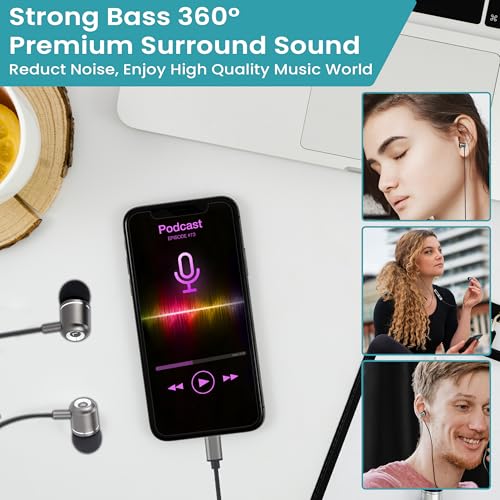 TRON Wired L conection Headphones Earbuds with Mic – in-Ear Headphones with Volume Control, Hi-Fi Sound, Noise-Isolating Design, Chip Connection, Leather Case Included for iPhone, TR54 - style: TRON Wired Earbuds with AUX Connector, In-Ear Headphones with