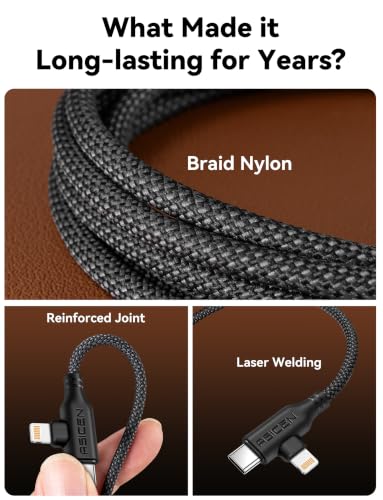 ASICEN 100W PD 2 in 2 Multi Charging Cable,6ft Braided USB C to 90°Lightning Cable 5A Fast Charging with USB A/C to C/L for iPhone Series/MacBook/iPad/Galaxy/Switch 2,Multi Chargers (2, Black, 6Ft) - color: Black, size: 6Ft