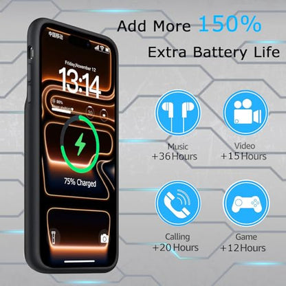 Battery Case for iPhone 17 Pro, Upgraded 10000mAh Rechargeable Portable Extended Battery Pack Supported Qi Wireless Charging Case Compatible with iPhone 17 Pro (6.3 inch) Charger Power Bank (Black) - size: iPhone 17 Pro (6.3 inch)