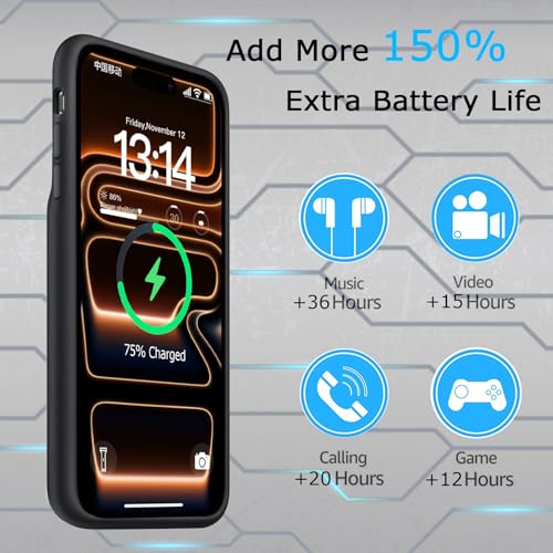 Battery Case for iPhone 17 Pro, Upgraded 10000mAh Rechargeable Portable Extended Battery Pack Supported Qi Wireless Charging Case Compatible with iPhone 17 Pro (6.3 inch) Charger Power Bank (Black) - size: iPhone 17 Pro (6.3 inch)